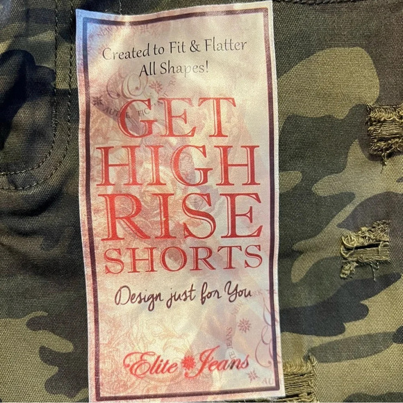 Elite Jeans Womens Camo Shorts 7/28 High Rise Stretch Distressed Casual Outdoor - Picture 6 of 17